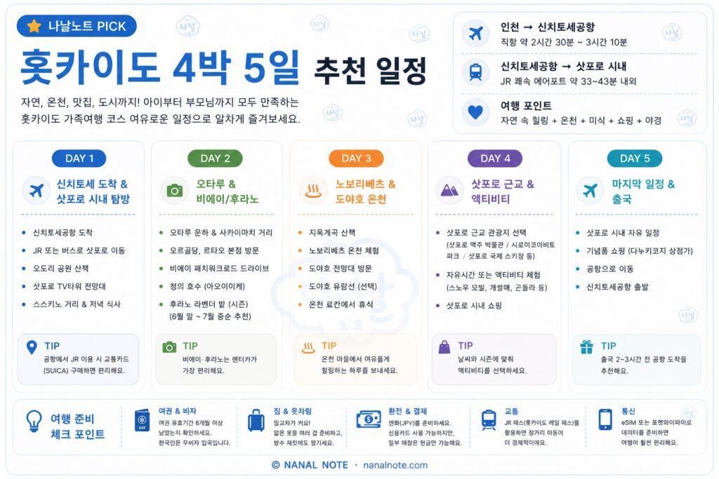 해외여행지 홋카이도 4박 5일 추천 일정