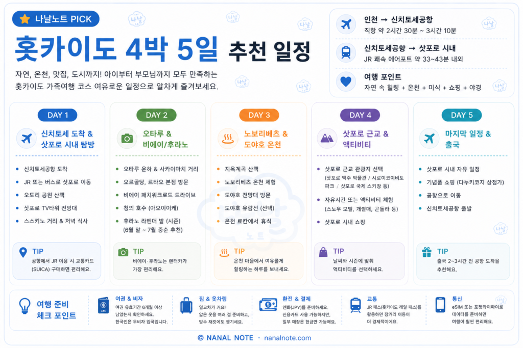 홋카이도 4박 5일 추천 일정