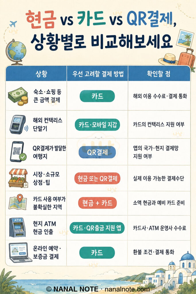 해외여행 결제 방법 비교 - 카드 현금 QR결제