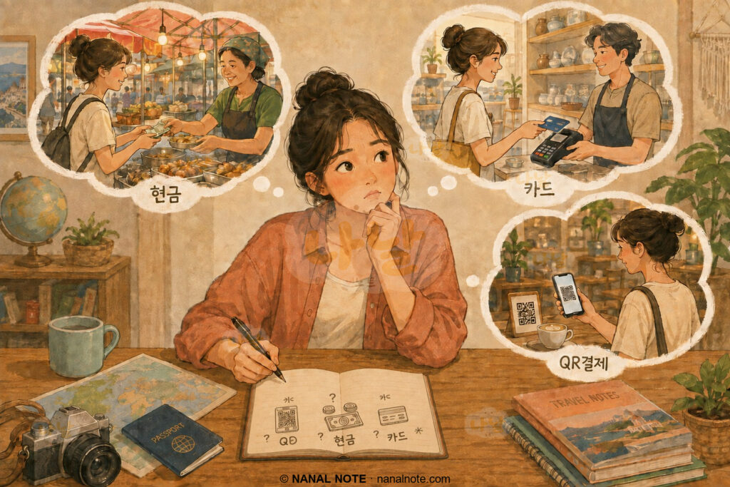 해외 여행 결제 방법 고민하는 여성