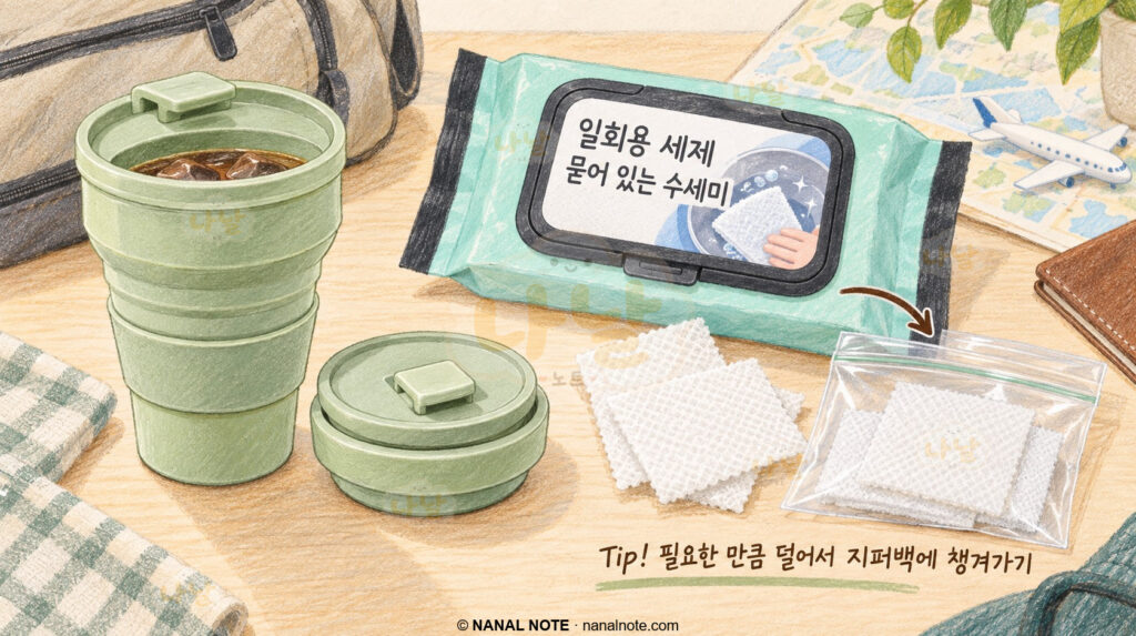 접이식 텀블러와 같은 여행용품